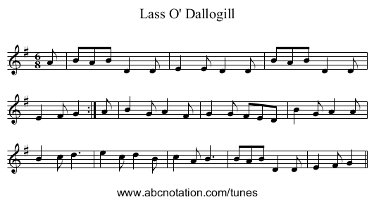 Lass O' Dallogill - staff notation