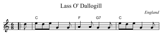 Lass O' Dallogill - staff notation