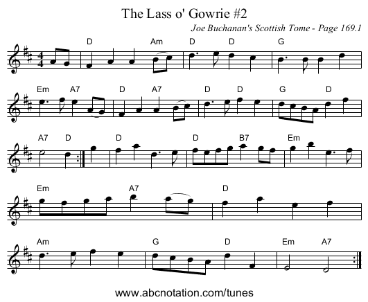 Lass o' Gowrie #2, The - staff notation