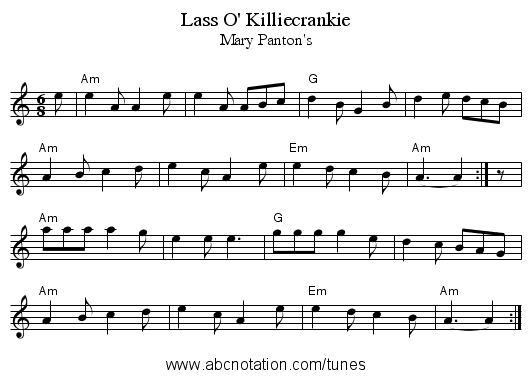 Lass O' Killiecrankie - staff notation