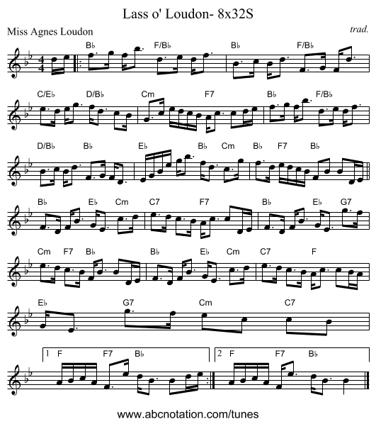 Lass o' Loudon- 8x32S - staff notation