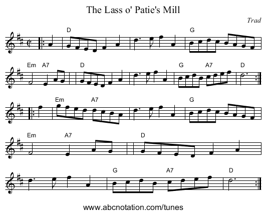 Lass o' Patie's Mill, The - staff notation