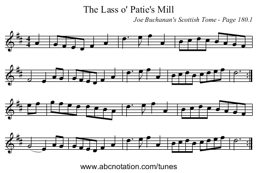 Lass o' Patie's Mill, The - staff notation