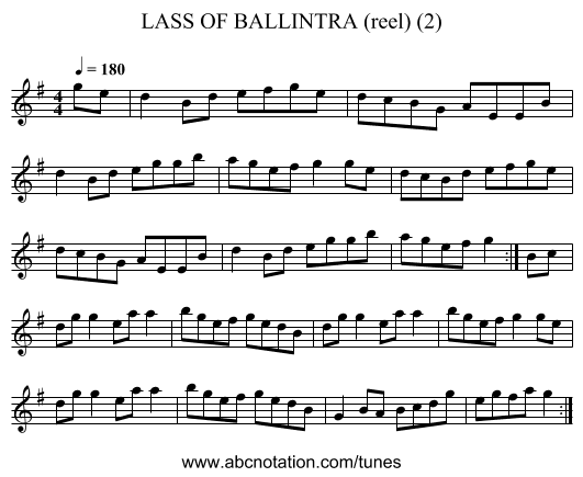 LASS OF BALLINTRA (reel) (2) - staff notation