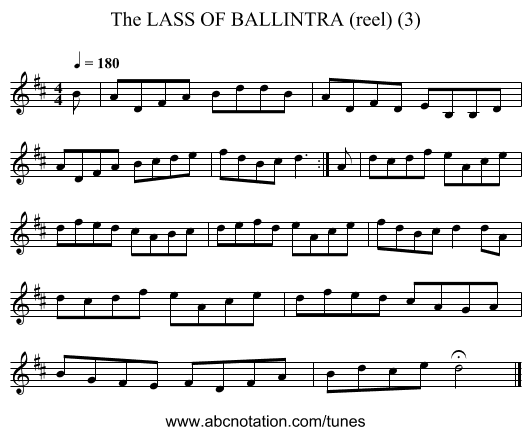 LASS OF BALLINTRA (reel) (3), The - staff notation