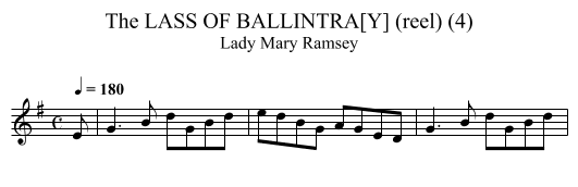 LASS OF BALLINTRA[Y] (reel) (4), The - staff notation