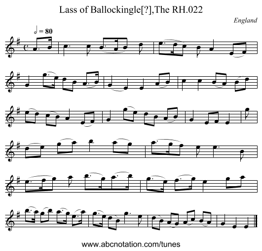 Lass of Ballockingle[?],The RH.022 - staff notation