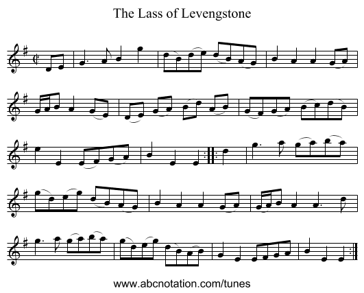 Lass of Levengstone, The - staff notation
