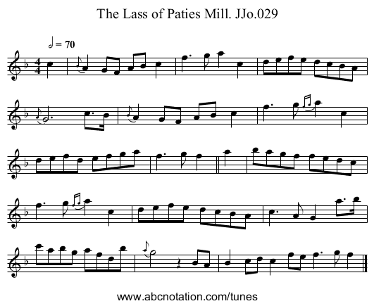 Lass of Paties Mill. JJo.029, The - staff notation