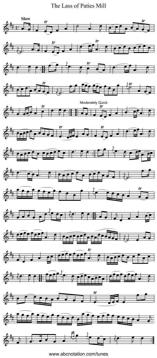 Lass of Paties Mill, The - staff notation
