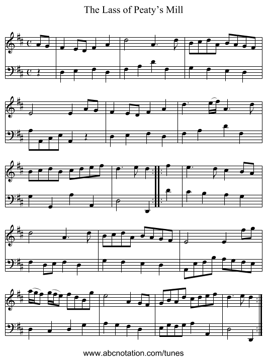 Lass of Peaty’s Mill, The - staff notation