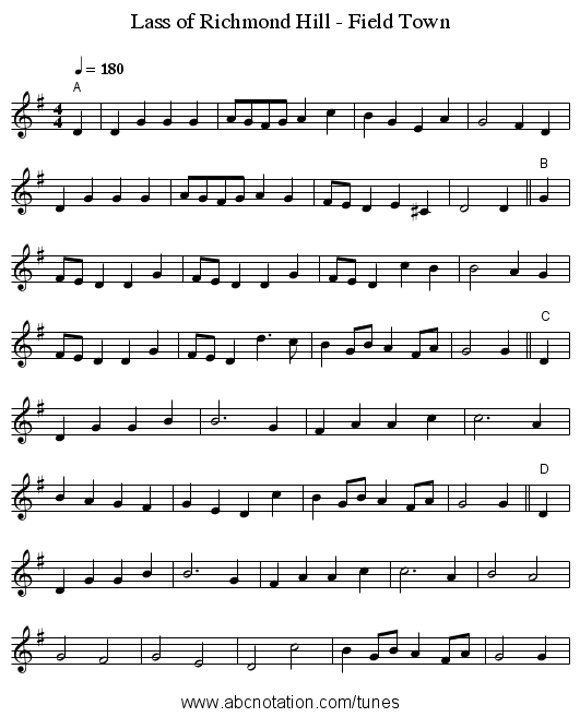 Lass of Richmond Hill - Field Town - staff notation