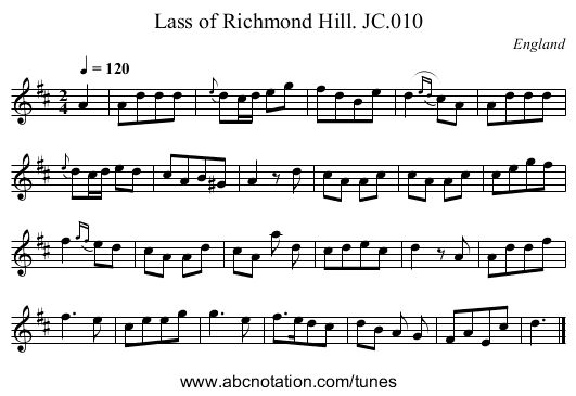Lass of Richmond Hill. JC.010 - staff notation