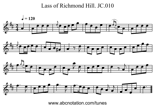 Lass of Richmond Hill. JC.010 - staff notation