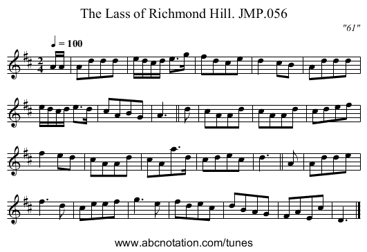 Lass of Richmond Hill. JMP.056, The - staff notation