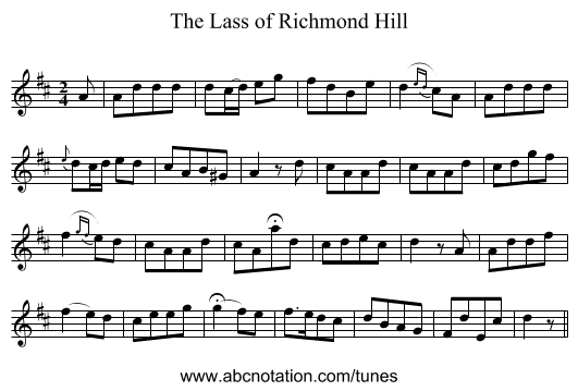 Lass of Richmond Hill, The - staff notation