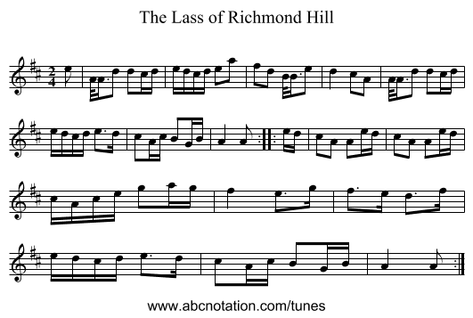 Lass of Richmond Hill, The - staff notation