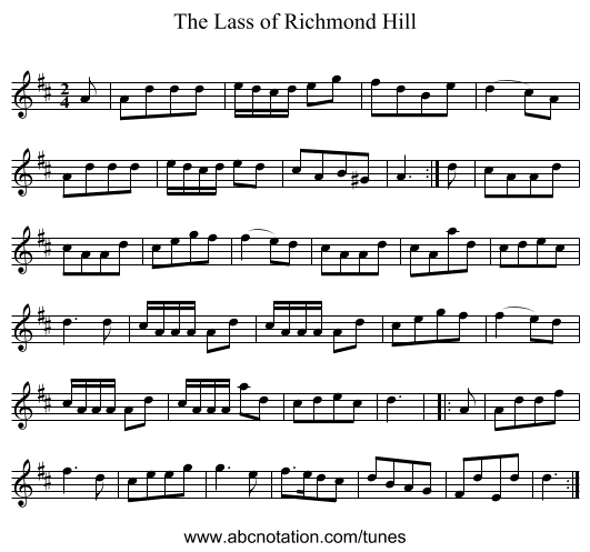 Lass of Richmond Hill, The - staff notation