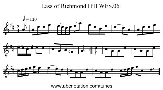 Lass of Richmond Hill WES.061 - staff notation