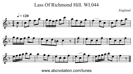 Lass Of Richmond Hill. WI.044 - staff notation