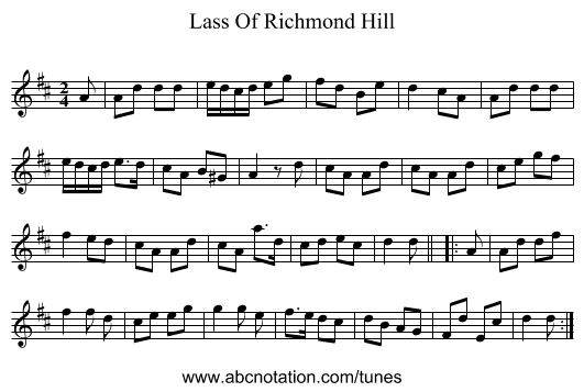 Lass Of Richmond Hill - staff notation