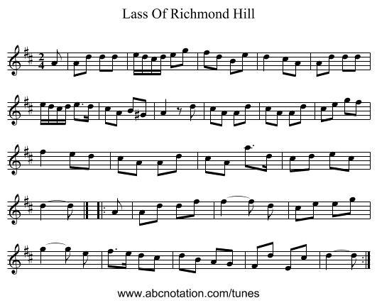 Lass Of Richmond Hill - staff notation