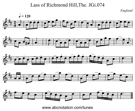 Lass of Richmond Hill,The. JGi.074 - staff notation