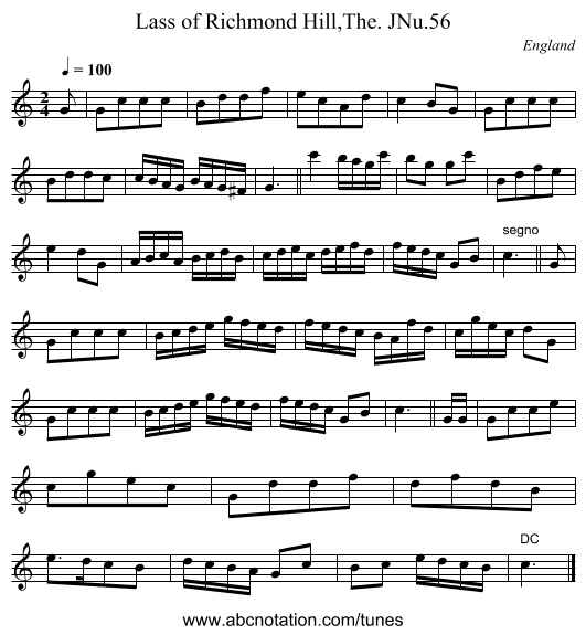 Lass of Richmond Hill,The. JNu.56 - staff notation