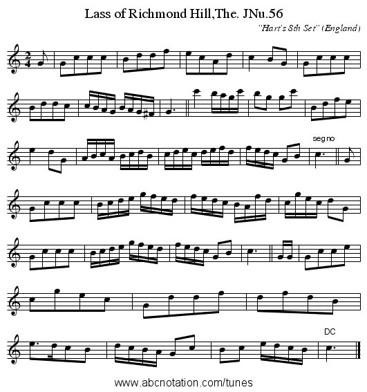 Lass of Richmond Hill,The. JNu.56 - staff notation