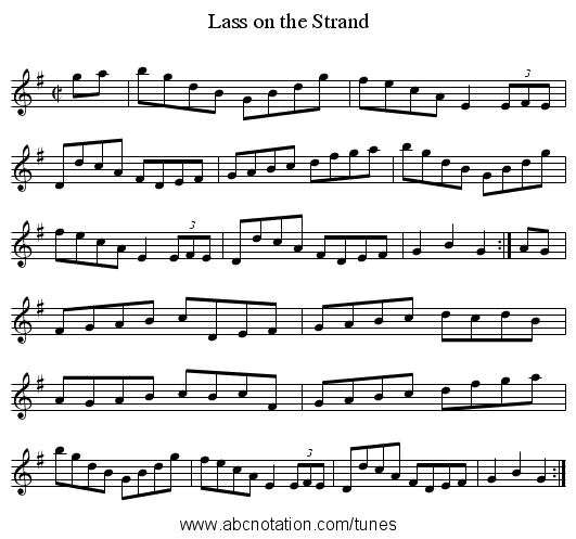 Lass on the Strand - staff notation
