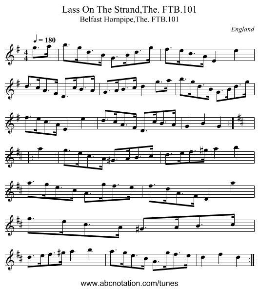 Lass On The Strand,The. FTB.101 - staff notation