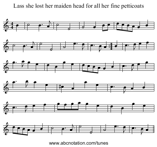 Lass she lost her maiden head for all her fine petticoats - staff notation