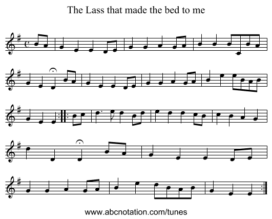 Lass that made the bed to me, The - staff notation
