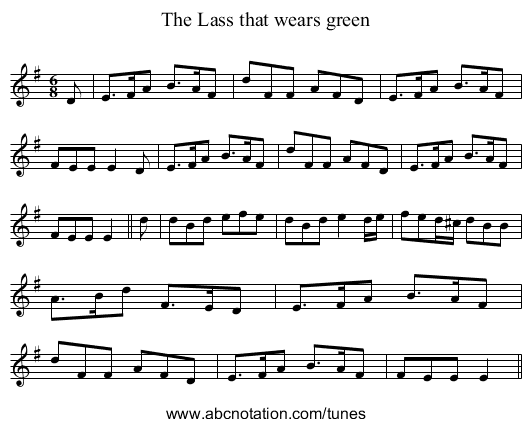 Lass that wears green, The - staff notation