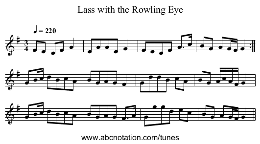 Lass with the Rowling Eye - staff notation