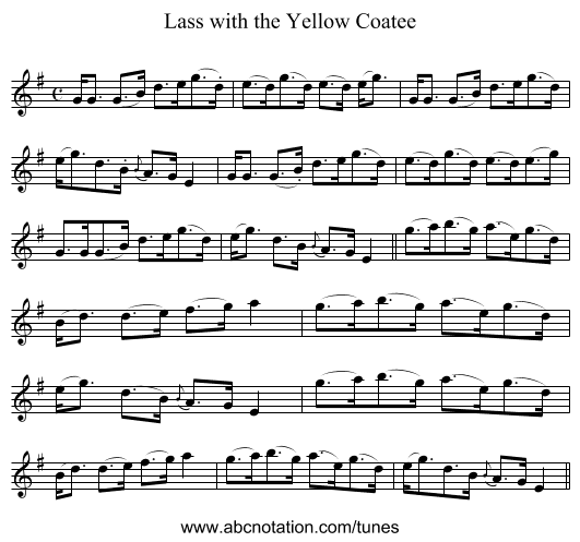 Lass with the Yellow Coatee - staff notation