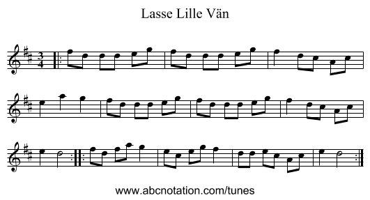 Lasse Lille Vän - staff notation