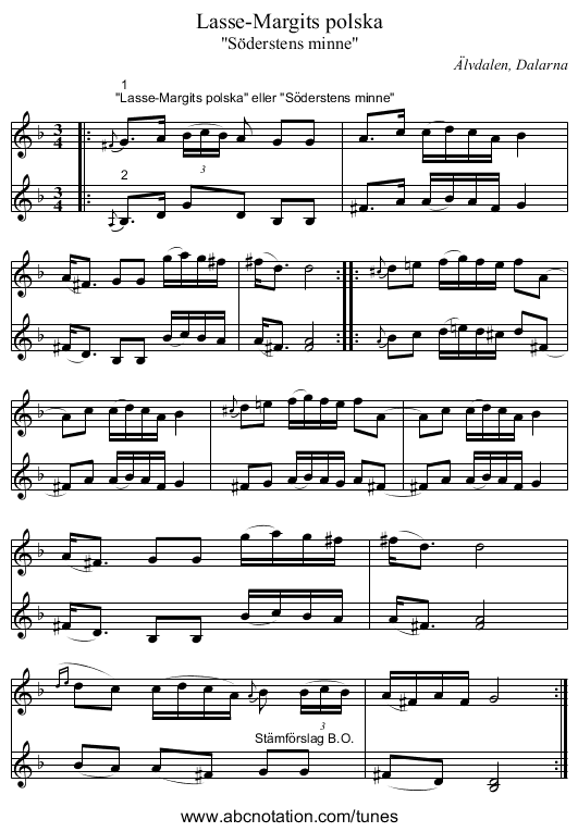 Lasse-Margits polska - staff notation