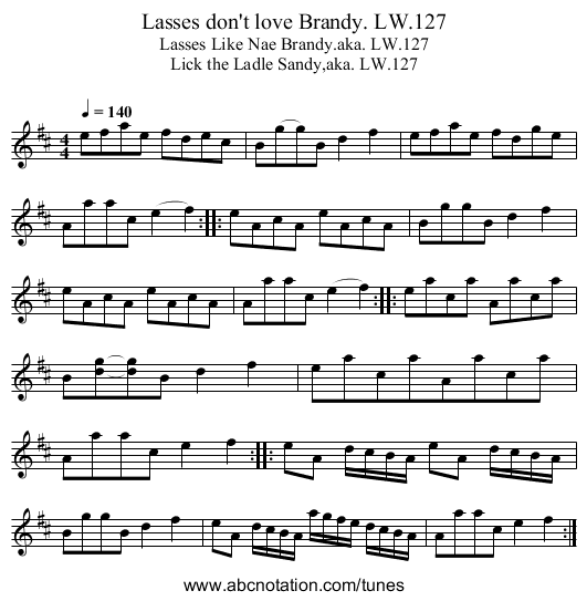 Lasses don't love Brandy. LW.127 - staff notation