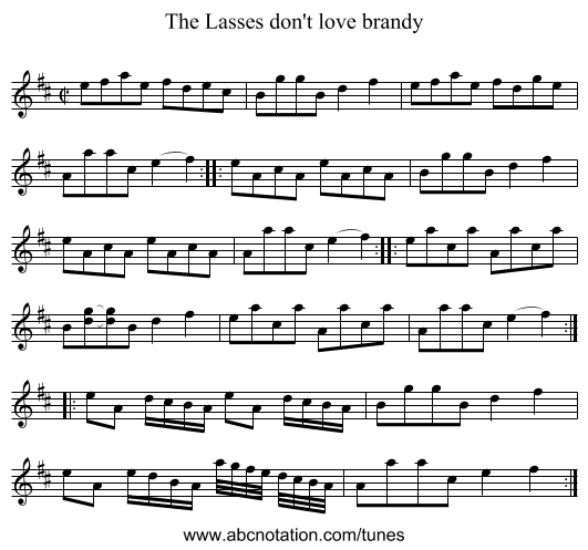 Lasses don't love brandy, The - staff notation