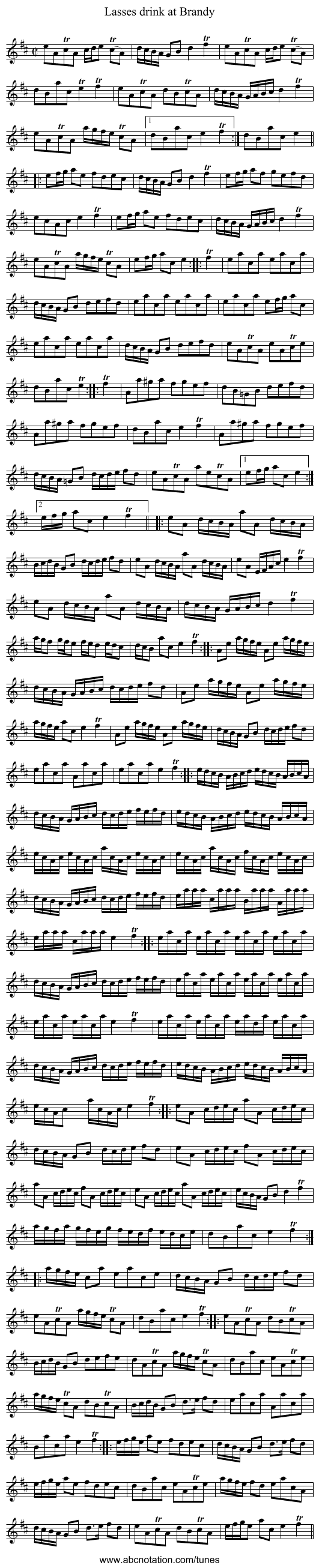 Lasses drink at Brandy - staff notation