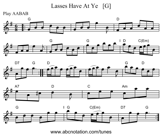 Lasses Have At Ye   [G] - staff notation