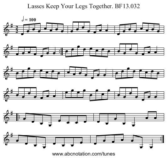Lasses Keep Your Legs Together. BF13.032 - staff notation