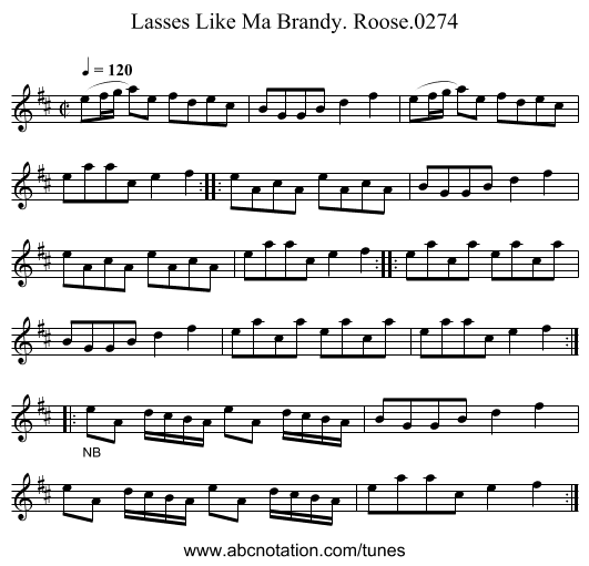 Lasses Like Ma Brandy. Roose.0274 - staff notation