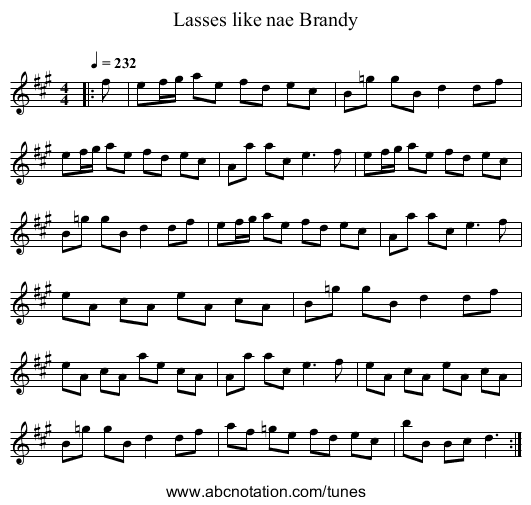 Lasses like nae Brandy - staff notation