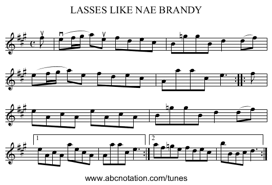 LASSES LIKE NAE BRANDY - staff notation