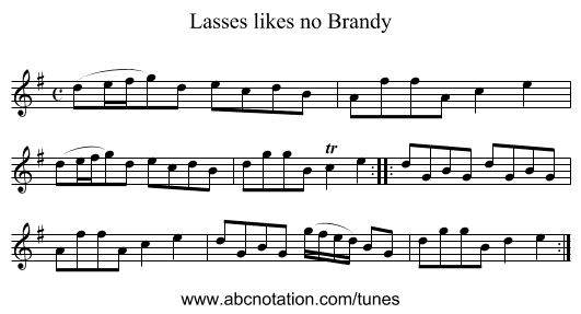 Lasses likes no Brandy - staff notation