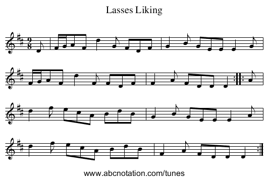 Lasses Liking - staff notation