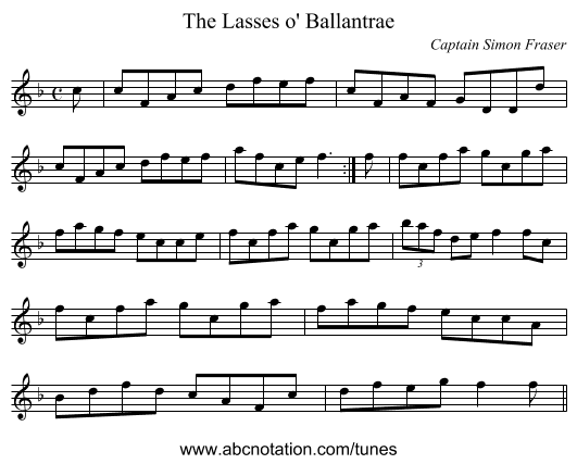 Lasses o' Ballantrae, The - staff notation