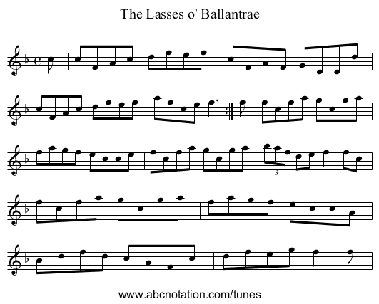 Lasses o' Ballantrae, The - staff notation